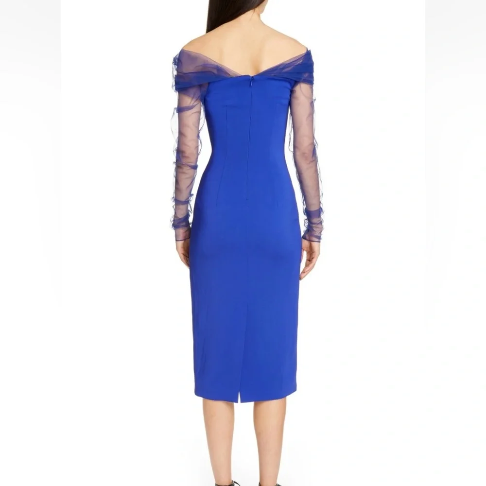 NWT Cushnie et Ochs Indigo Off Shoulder Tulle Pencil Dress - Size 0 - Picture 3 of 9